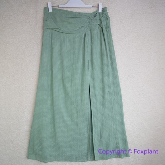Free People - Light Green - Full Length Maxi Linen Skirt - Elastic Waist - - Picture 2 of 13